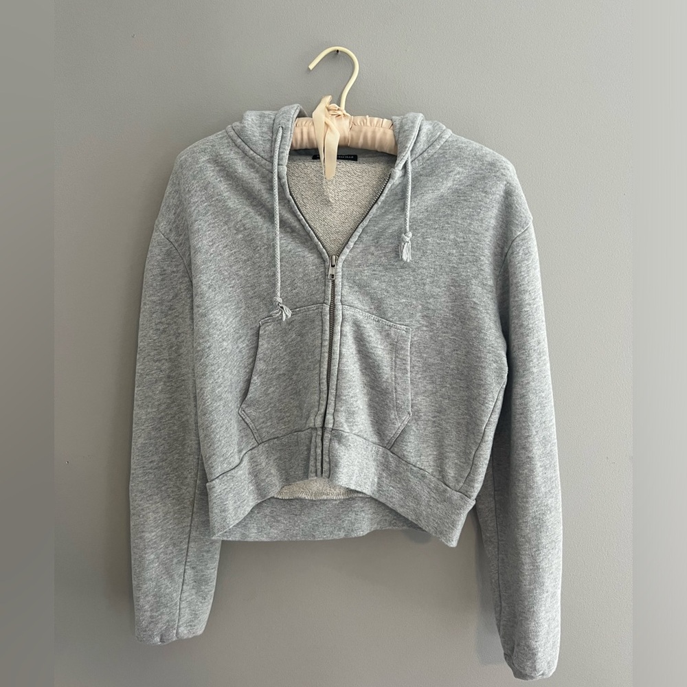 Grey Cropped Brandy Melville Zip Up Hoodie